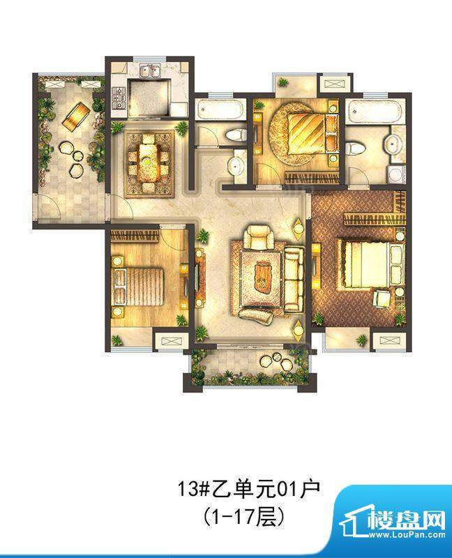 城置御水华庭户型图13#楼甲单元面积:133.00平米