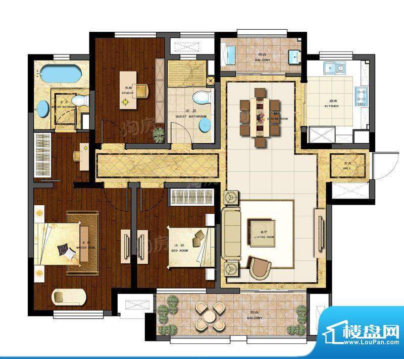 新城金郡户型图129.9平米户型图面积:129.90平米