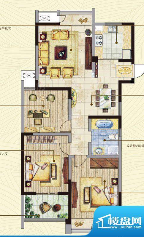 湖港名居户型图2号楼C户型 3室面积:112.54平米