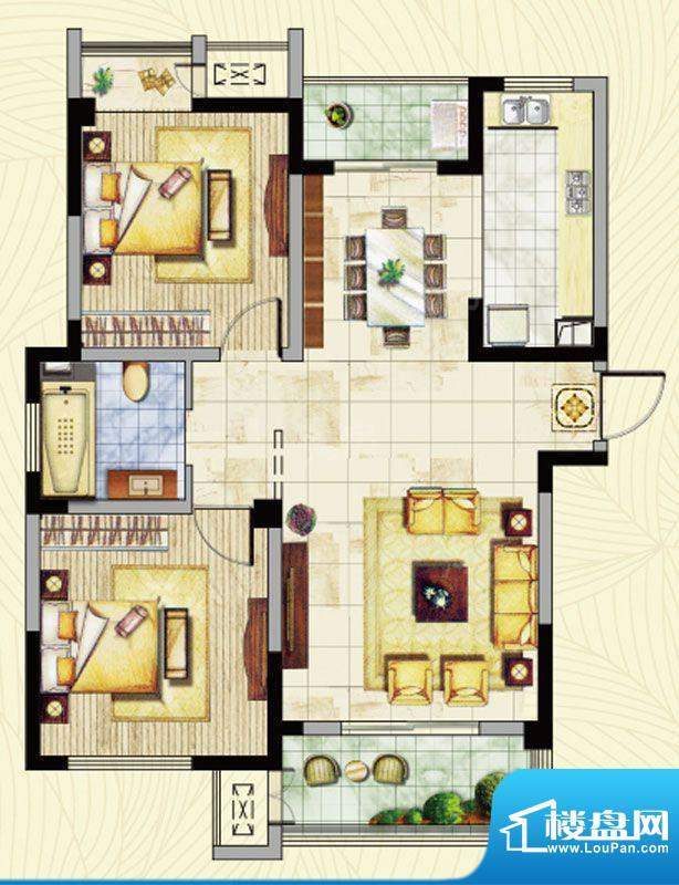 湖港名居户型图12#C户型 2室2厅面积:99.30平米