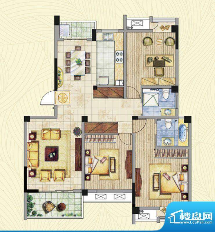 湖港名居户型图5#A户型 3室2厅面积:140.36平米