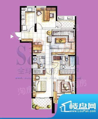国泰名都户型图C3 3室2厅2卫1厨面积:123.33平米