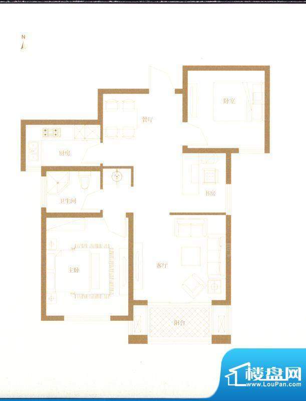 龙德花园户型图A户型 3室2厅1卫面积:84.00平米