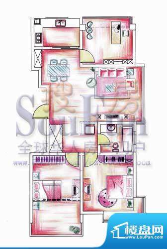 凤凰名城户型图2期A户型 3室2厅面积:107.00平米