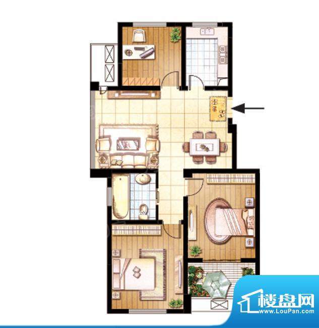 河海新邦户型图H户型 3室2厅1卫面积:95.00平米