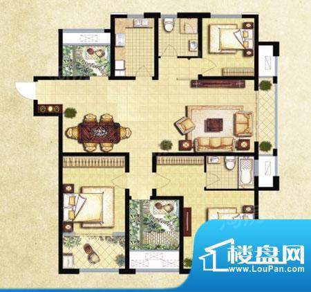 龙涛紫郡户型图D-白金翰府 3室面积:141.10平米