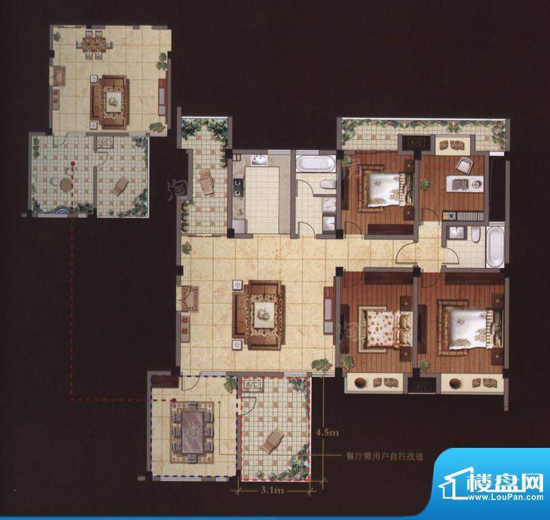嘉城尚郡户型图D4户型 3室2厅2面积:178.00平米