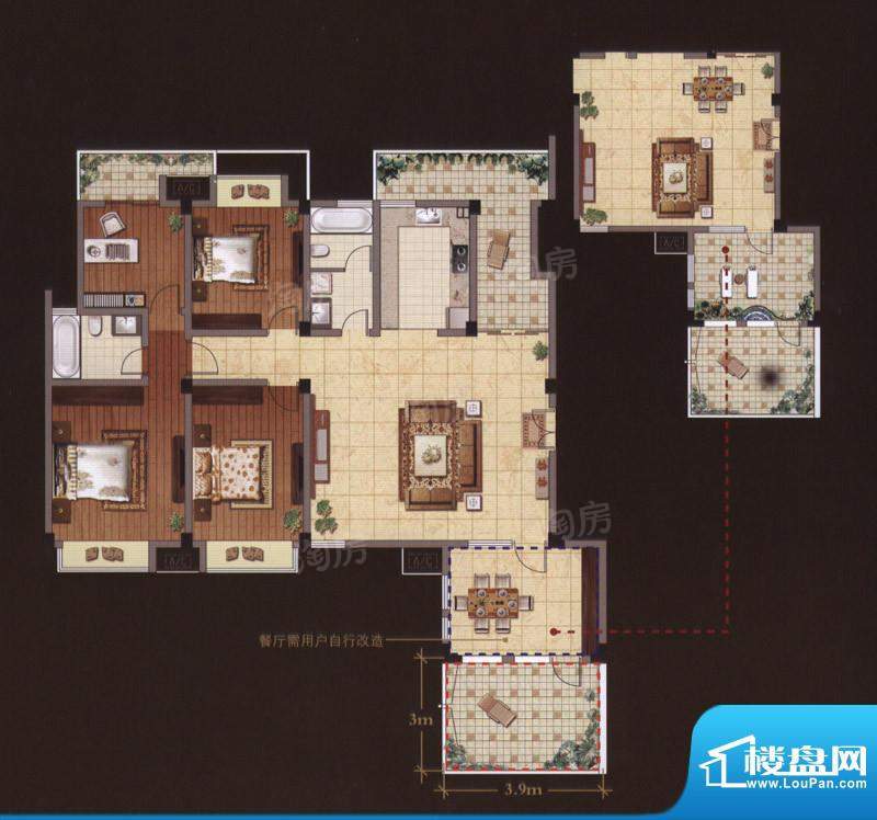 嘉城尚郡户型图D5户型 3室2厅2面积:172.00平米