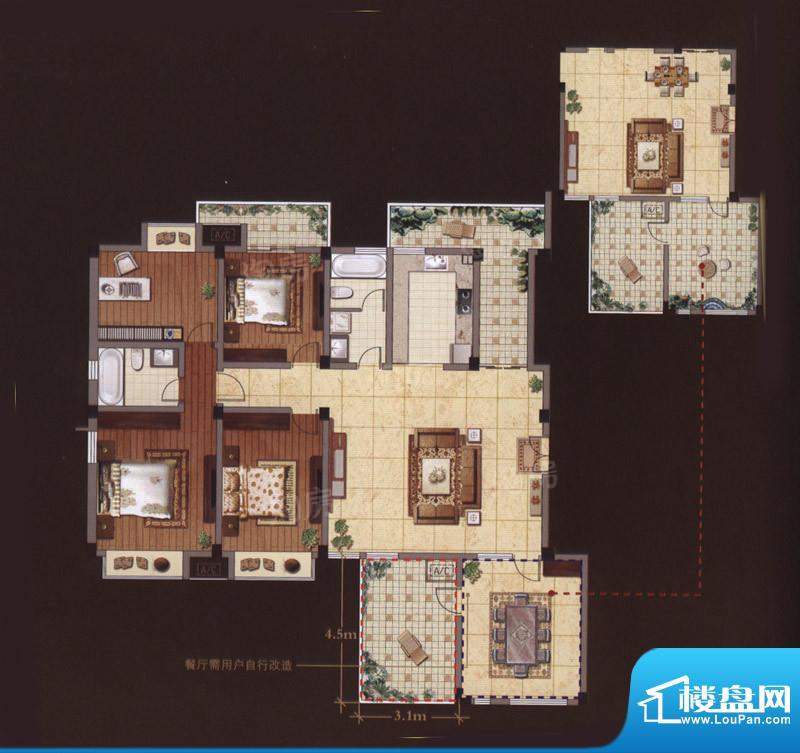 嘉城尚郡户型图C4户型 3室2厅2面积:153.00平米