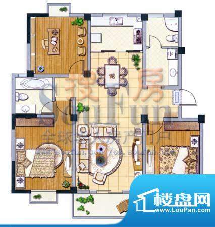 汇金天地户型图B户型 3室2厅2卫面积:129.52平米