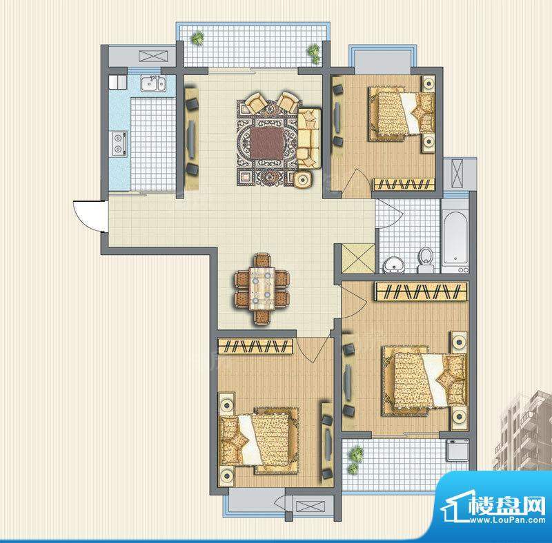 东方福郡户型图5#楼C3户型 3室面积:108.00平米