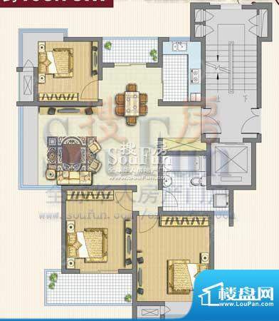 东方福郡户型图B1户型 3室2厅1面积:106.75平米
