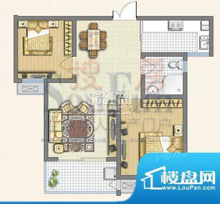 东方福郡户型图C2户型 2室2厅1面积:77.49平米