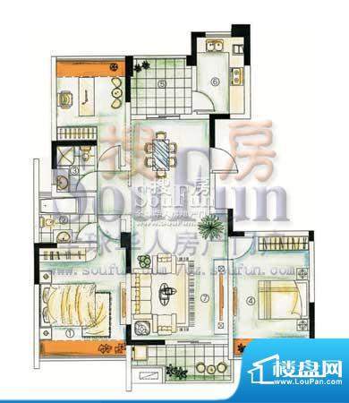 吟枫苑户型图b户型 3室2厅2卫1面积:115.00平米