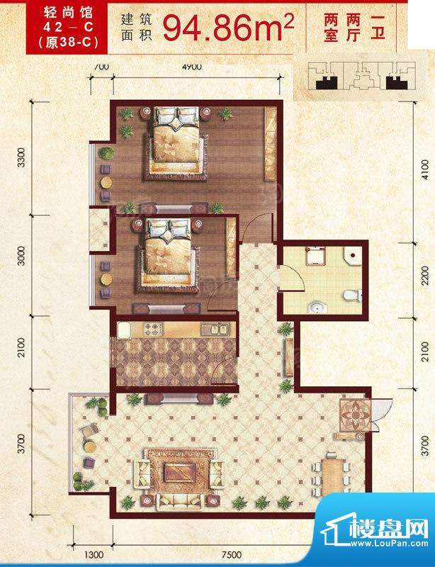 中鼎·凤凰城户型图42-C户型 2面积:94.86平米