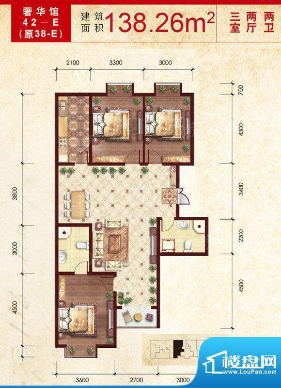 中鼎·凤凰城户型图42-E户型 3面积:138.26平米