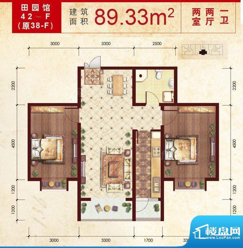 中鼎·凤凰城户型图42-F户型 2面积:89.33平米