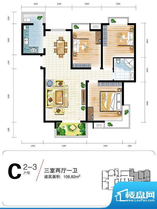 中宏新界户型图c2-3户型图 3室面积:108.82平米