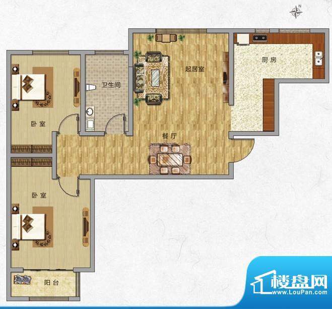海普·凤凰城户型图j3 2室2厅1面积:88.00平米