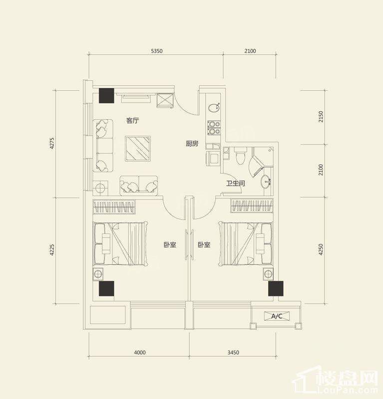 万通金府国际2室1厅1卫