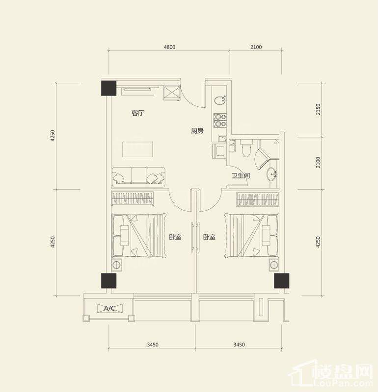 万通金府国际2室1厅1卫