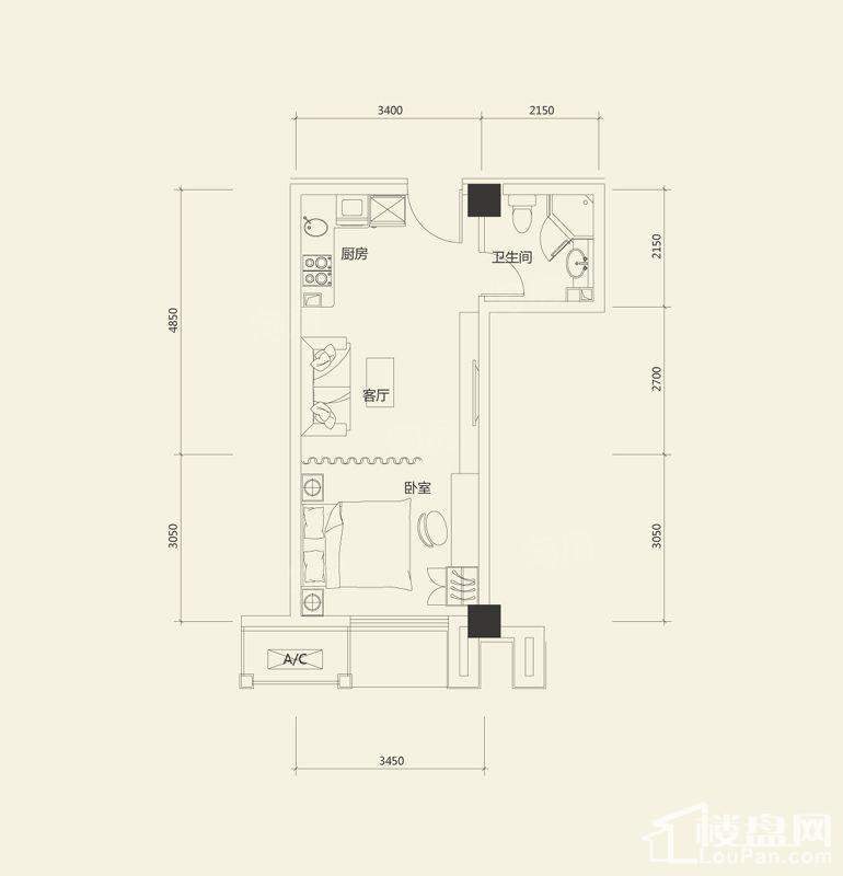 万通金府国际1室1厅1卫