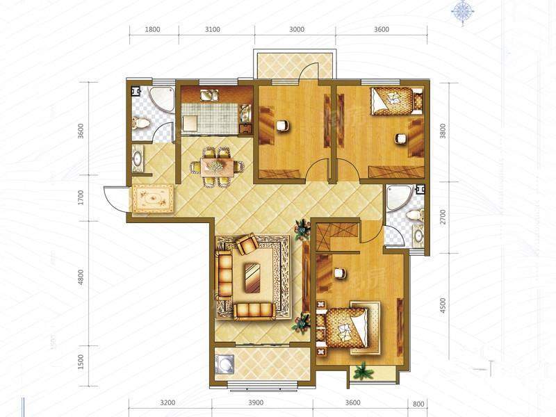 一期4#、7#、11#、14#楼标准层130C户型