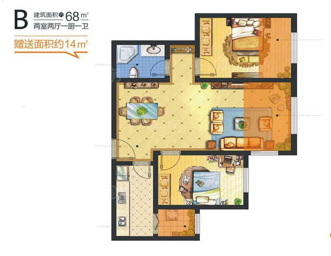 三号楼一单元、四号楼B户型